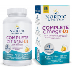 Nordic Naturals Complete Omega-D3, зі смаком лимона - 120 м'яких гелів - 565 мг Омега-3 + 70 мг GLA + 1000 МО вітаміну D3 - EPA та DHA - Здорова шкіра та суглоби, пізнання, позитивний настрій - Без ГМО - 60 порцій