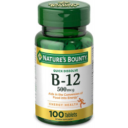 Nature's Bounty Vitamin B12, підтримує енергетичний обмін і здоров'я нервової системи, 500 мкг, 100 швидкорозчинних таблеток