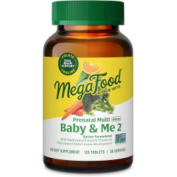 MegaFood Baby & Me 2 Prenatal Vitamin & Minerals - Вітаміни для жінок - з фолієвою кислотою (природна форма фолієвої кислоти), холіном, залізом, йодом, вітаміном C, вітаміном D тощо - 120 міні-таблеток (30 порцій)