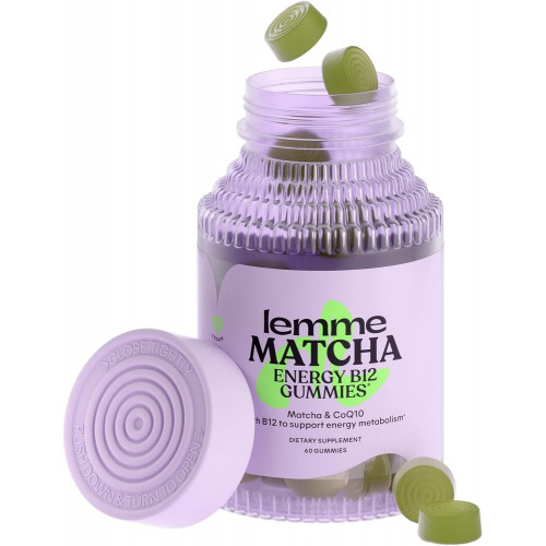 Lemme Matcha Superfood Energy Gummies з органічним зеленим чаєм матча, вітаміном B12 і антиоксидантом CoQ10 для підтримки клітинної енергії, метаболізму та здорової шкіри - веганські, без глютену, без ГМО (60 штук)