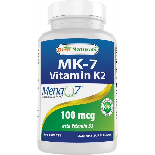 Best Naturals Vitamin K2 (MK7) with D3 Supplement Bone and Heart Health (5000 МО вітаміну D3 & 100 мкг вітаміну K2 MK7), 180 таблеток