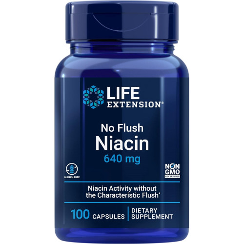 Life Extension No Flush Niacin, B3 для здоров’я серця, холестерину та підтримки енергії, без ГМО, без глютену, 100 капсул