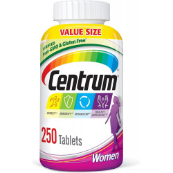 Centrum Multivitamin for Women, полівітамінна/мультімінеральна добавка із залізом, вітаміном D3, вітамінами групи B і антиоксидантами, вітамінами C і E, таблетки, без глютену, інгредієнти без ГМО - 250 шт.