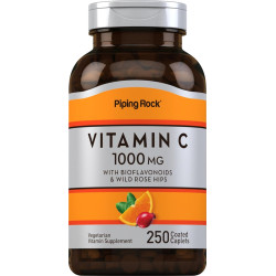 Piping Rock Vitamin C 1000 мг | 250 капсул | з біофлавоноїдами та шипшиною | Вегетаріанська добавка без ГМО, без глютену