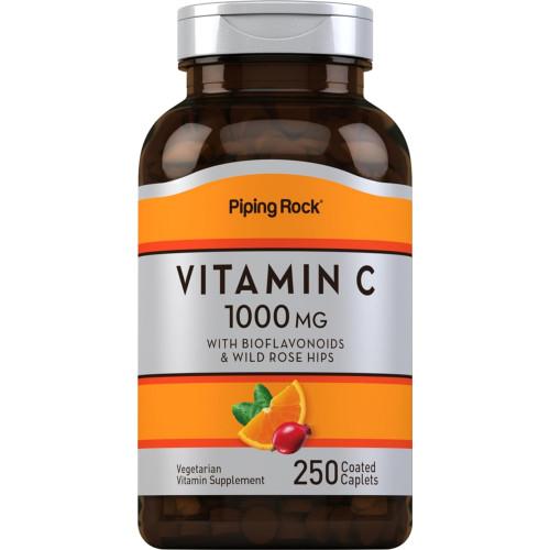 Piping Rock Vitamin C 1000 мг | 250 капсул | з біофлавоноїдами та шипшиною | Вегетаріанська добавка без ГМО, без глютену