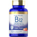 Carlyle Vitamin B12 сублінгвальний 2500 мкг | 250 швидкорозчинних таблеток | Добавка ціанокобаламіну з фолієвою кислотою для дорослих | Натуральний ягідний смак | Вегетаріанське, без ГМО та без глютену