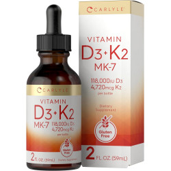 Carlyle Liquid Vitamin D3 with K2 Drops | 2 рідкі унції | МК-7 Додаток | Вегетаріанське, без ГМО, без глютену