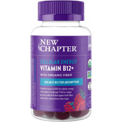 New Chapter® Organic Vitamin B12+ Gummies – 44% менше цукру§, USDA Organic Vegan B12, два щоденних цукерки для підтримки клітинної енергії з кордицепсом, без ГМО, без глютену, зі смаком малини, 60 каратів