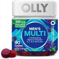 OLLY Men's Multivitamin Gummy, загальне здоров'я та підтримка імунітету, вітаміни A, C, D, E, B, лікопін, цинк, жувальний вітамін для дорослих, ожина, 45-денний запас - 90 шт.