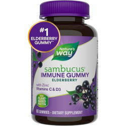 Nature’s Way Sambucus Elderberry Immune Gummies, щоденна підтримка імунітету для дітей і дорослих*, з вітаміном C, вітаміном D3, цинком, без глютену, вегетаріанські, 60 цукерок (упаковка може відрізнятися)