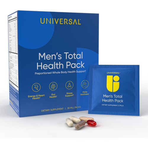 Men's Total Health Pack Щоденна полівітамінна добавка, енергія, підтримка стресу, олія криля, 22 ключових вітаміни та мінерали, ВІТ D, C, B12, E, A, B6, K, біотин, цинк, астаксантин (30 упаковок)