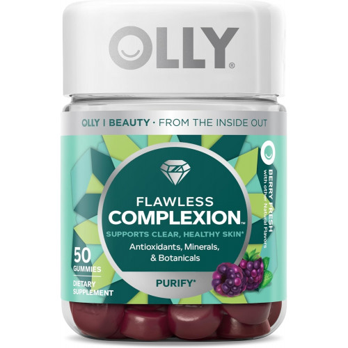 OLLY Flawless Complexion Gummy, підтримка чистоти та здорової шкіри, вітаміни E, A, цинк, жувальна добавка, ягоди - 50 штук (упаковка з 1)