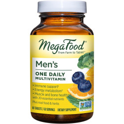 MegaFood Men's One Daily Multivitamin - з цинком, селеном, вітамінами B, D і справжньою їжею - Підтримка імунітету - Енергетичний обмін - Здоров'я м'язів і кісток - Вегетаріанський - 60 таблеток