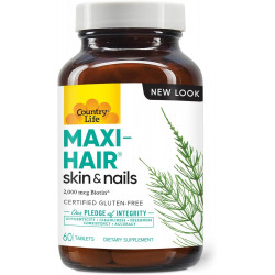 Возможно, вы имели в виду: Country Life Maxi-Hair with 2000 mcg of Biotin, Nourishes Hair, Skin and Nails 60 Tablets, Certified Gluten Free, Certified Vegetarian