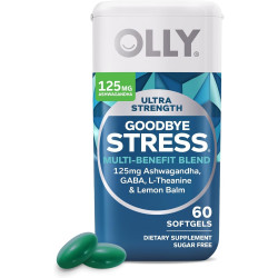 OLLY Ultra Strength Goodbye Stress Softgels, ГАМК, ашваганда, L-теанин и лимонный бальзам, добавка для снятия стресса - 60 штук