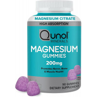 Qunol Magnesium Gummies для взрослых, 200 мг цитрата магния, пищевая добавка с высокой степенью усвоения, поддерживает здоровье нервов/костей, здоровье мышц, вегетарианская, 90 штук (упаковка из 1 штуки)