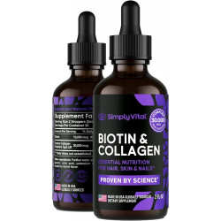 Simply Vital Liquid Collagen & Biotin Вітаміни для волосся, шкіри та нігтів - Біотин 10000 мкг & Колаген 20000 мкг - Добавка для росту волосся для жінок і чоловіків - Зроблено в США - Рідкий біотин засвоюється 99%