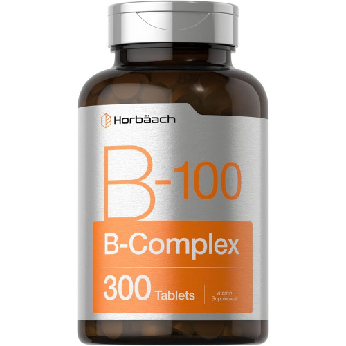 Horbäach Vitamin B-100 Complex | 100% добової норми | 300 таблеток | Вегетаріанська добавка без ГМО та глютену