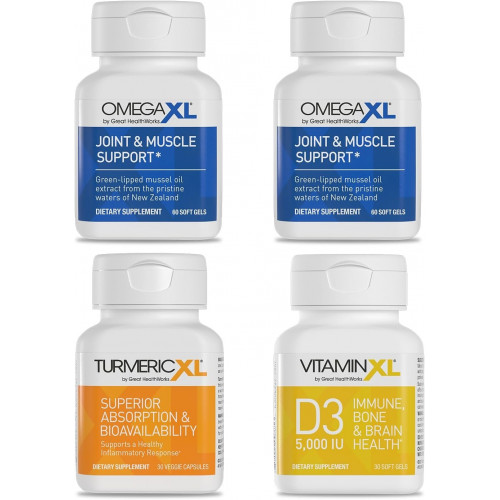 4 Pack Immune Supporting Bundle - (2) Omega XL 60 Count + Turmeric + Vitamin XL D3 - to Support Optimal Immune Health