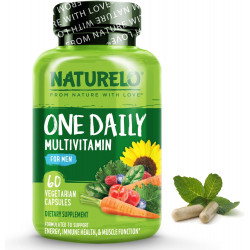 NATURELO One Daily Multivitamin для мужчин — с витаминами и минералами + органические цельные продукты — добавка для повышения энергии и общего здоровья — без ГМО — 60 капсул — запас на 2 месяца