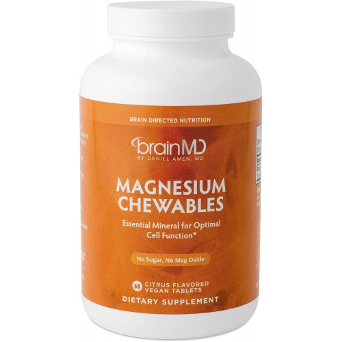 Жувальні таблетки Dr Amen BrainMD Magnesium Chewables, Citrus - 60 жувальних таблеток - Основний мінерал для оптимальної роботи клітин - Підтримує пам'ять і концентрацію - Без глютену - 60 порцій