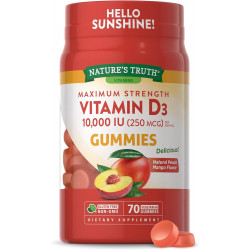 Nature's Truth Vitamin D3 Gummies | 10000 МО | 70 граф | Смак персика і манго | Вегетаріанська добавка без ГМО та глютену