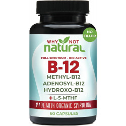 Чому б не? Натуральний вітамін B12 5000 мкг Доповнення з метилкобаламіном, аденозилкобаламіном і комплексом гідрокси B12 з метилфолатом 1000 мкг, L-5-MTHF, виготовлене з органічної спіруліни