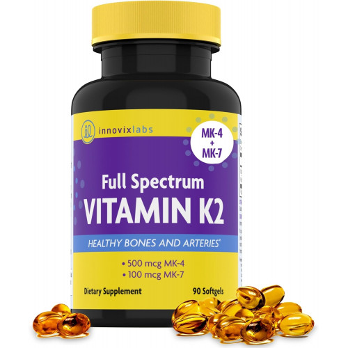 Возможно, вы имели в виду: InnovixLabs Full Spectrum Vitamin K2 MK-7-90 Capsules - VIT K2 Vitamin Supplement with Transform MK7 and MK4-600 mcg - Supports General Health & Bones, K-2 Vitamins - Soy & Gluten Free