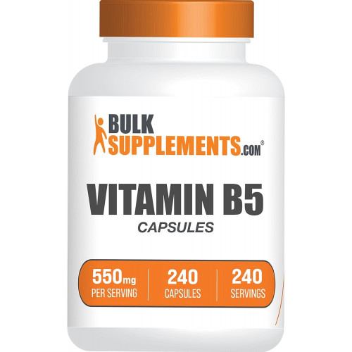 BulkSupplements.com Капсули вітаміну B5 - Добавка вітаміну B - Пантотенова кислота 500 мг - Вітаміни B5 - Вітамін B5 Пантотенова кислота - 1 капсула на порцію, 240-денний запас (240 капсул)