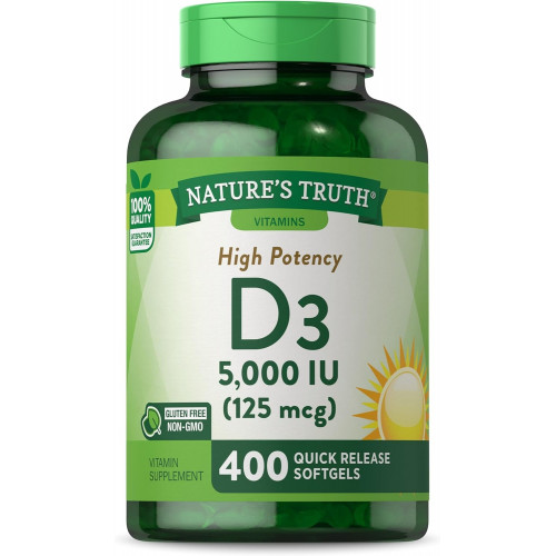 Nature's Truth Vitamin D3 5000 МО | 400 капсул | Висока потенція | Добавка без ГМО та глютену