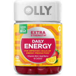 Жевательные конфеты OLLY Extra Strength Daily Energy, без кофеина, 1000 мкг витамина B12, CoQ10, ягоды годжи, жевательные добавки для взрослых, вкус ягод юдзу — 60 шт.