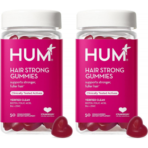 HUM Hair Strong — жевательные конфеты для ежедневного использования с биотином для улучшения роста волос — Fo Ti, фолиевая кислота, цинк, витамин B12 и PABA для поддержания здоровья волос, кожи и ногтей для женщин и мужчин (запас на 50 дней)