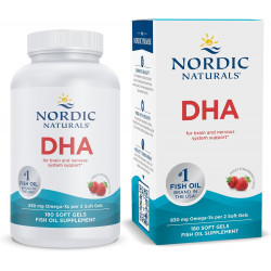 Nordic Naturals DHA, полуниця - 180 м'яких гелів - 830 мг Омега-3 - Високоінтенсивна формула DHA для підтримки мозку та нервової системи - Без ГМО - 90 порцій