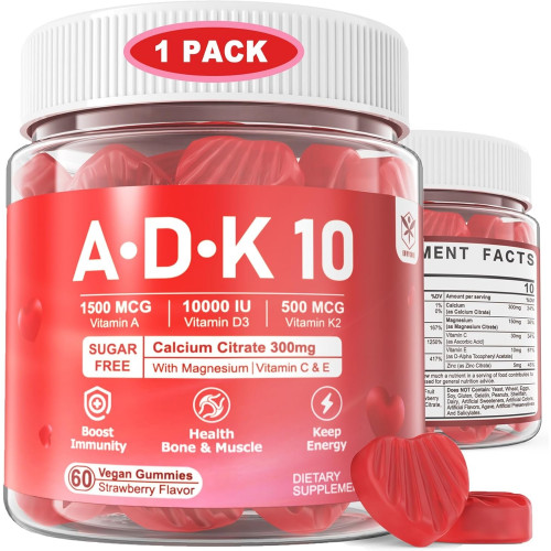 Возможно, вы имели в виду: Sugar Free Vitamin ADK Gummies - Extra Strength D3 10000 IU/ 5000 IU with Vitamin A, K2 MK-7 500mcg Supplement, Plus Calcium + Magnesium + Zinc, Vitamin C E for Bone, Muscle, Energy, Immune,Vegan 1Pack