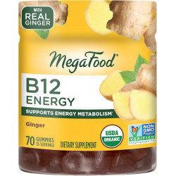 ​MegaFood Energy Gummies з вітаміном B12 - Vegan - З вітамінами метил B12 для підтримки клітинної енергії - Імбир - Щоденна добавка з вітаміном B12 - USDA Organic - 70 Gummies, 35 порцій