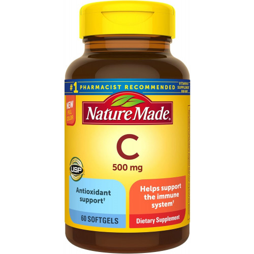 Nature Made Vitamin C 500 мг, дієтична добавка для підтримки імунітету, 60 м’яких капсул, 60-денний запас