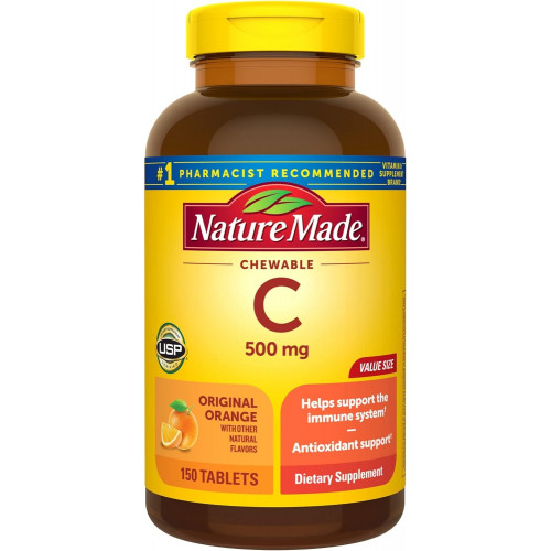 Nature Made Chewable Vitamin C 500 мг, дієтична добавка для підтримки імунітету, 150 таблеток, запас на 150 днів