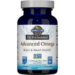 Garden of Life Dr. Formulated Advanced Omega Fish Oil - Lemon, 1290 мг EPA, DHA + DPA у формі тригліцеридів, добавка омега 3 з одного джерела для здоров’я мозку та серця, без ГМО, 60 капсул