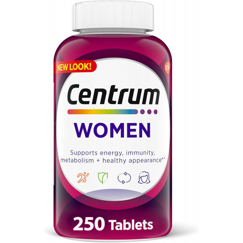 Centrum Multivitamin для женщин, мультивитаминная/мультиминеральная добавка с железом, витамином D3, витаминами группы B и витаминами-антиоксидантами C и E, без глютена, без ГМО, ингредиенты - 250 шт.