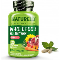 Мультивітаміни NATURELO Whole Food для підлітків - з вітамінами та мінералами для хлопчиків і дівчаток-підлітків - Добавка для активних дітей - Без ГМО - Для веганів і вегетаріанців - 120 капсул