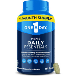 One-A-Day Men’s Multivitamin Daily Essentials, Мультивітаміни для чоловіків у таблетках, підтримує здорову м’язову функцію, фізичну енергію та здоров’я імунітету завдяки вітаміну B12, вітаміну C і цинку, 150 штук