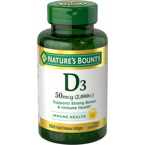 Nature's Bounty Vitamin D, підтримка імунітету, вітамінна добавка, 2000 МО, 50 мкг, м’які капсули, 350 Ct