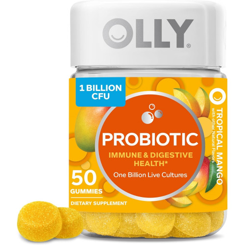 OLLY Probiotic Gummy, підтримка імунітету та травлення, 1 мільярд КУО, жувальна пробіотична добавка, манго, запас на 25 днів - 50 шт.