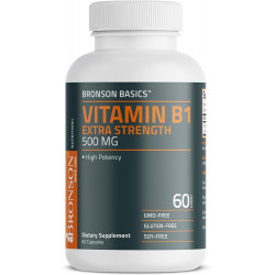 Bronson Vitamin B1 Extra Strength 500 мг високої ефективності без ГМО, 60 капсул