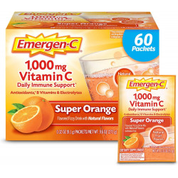 Emergen-C 1000 мг, порошок вітаміну С для щоденної підтримки імунітету. Безкофеїнові добавки вітаміну С, цинк і марганець, вітаміни групи В та електроліти, суперапельсиновий смак - 60 штук (упаковка з 1)