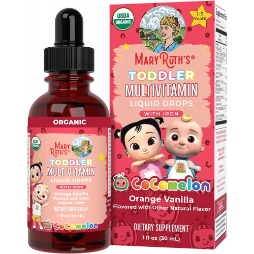 MaryRuth Organics CoComelon Мультивитамины для детей с железом для малышей | Иммунная поддержка | Витамины для малышей | Министерство сельского хозяйства США Органическое | Без сахара | Мультивитаминные жидкие капли для детей 1–3 лет | Веган | 1 жидкая ун