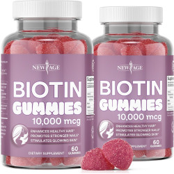 NEW AGE Biotin Gummies – Волосся, шкіра та нігті Gummies – 10 000 мкг – Підтримує міцність нігтів і здорове волосся – Добавка без ГМО для жінок, чоловіків – Зроблено в США – 120 шт.