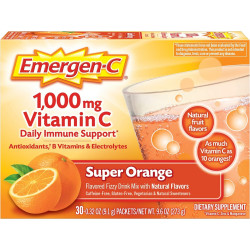 Emergen-C 1000 мг порошку вітаміну С для щоденної підтримки імунітету Безкофеїнові добавки вітаміну С з цинком і марганцем, вітамінами групи В та електролітами, зі смаком суперапельсина - 30 шт.