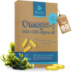 Добавка Testa Omega-3 - Веганські капсули Омега 3 DHA EPA з водоростей - Омега 3 жирні кислоти - Підтримують здоров'я серця, мозку та суглобів - Пластиковий негатив, RTG і кошерний - запас на два місяці