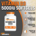 Bulksupplements.com вітамін D3 5000iu Softgels - Cholecalciferol, D3 добавка, вітамін D 5000 МО - 1 вітамін D3 Softgel (125 мкг вітаміну D) на порцію - 500 днів, 500 софтгел